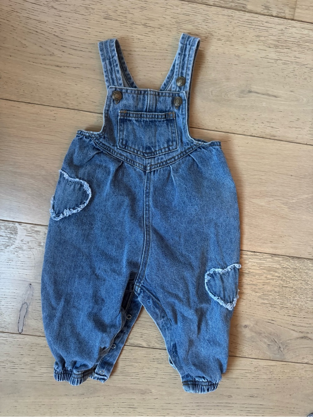 Rylee + Cru Baby Denim Overalls with Heart Patches - 12-18 months